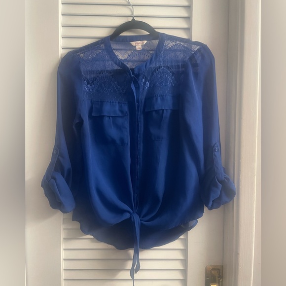 Candie’s Vintage 90’s Y2K Tie Front  Blouse w/Lace Neckline Size Small - Picture 1 of 9